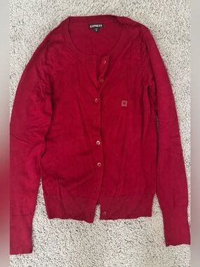 Express Burgundy Button-Up Knit Cardigan